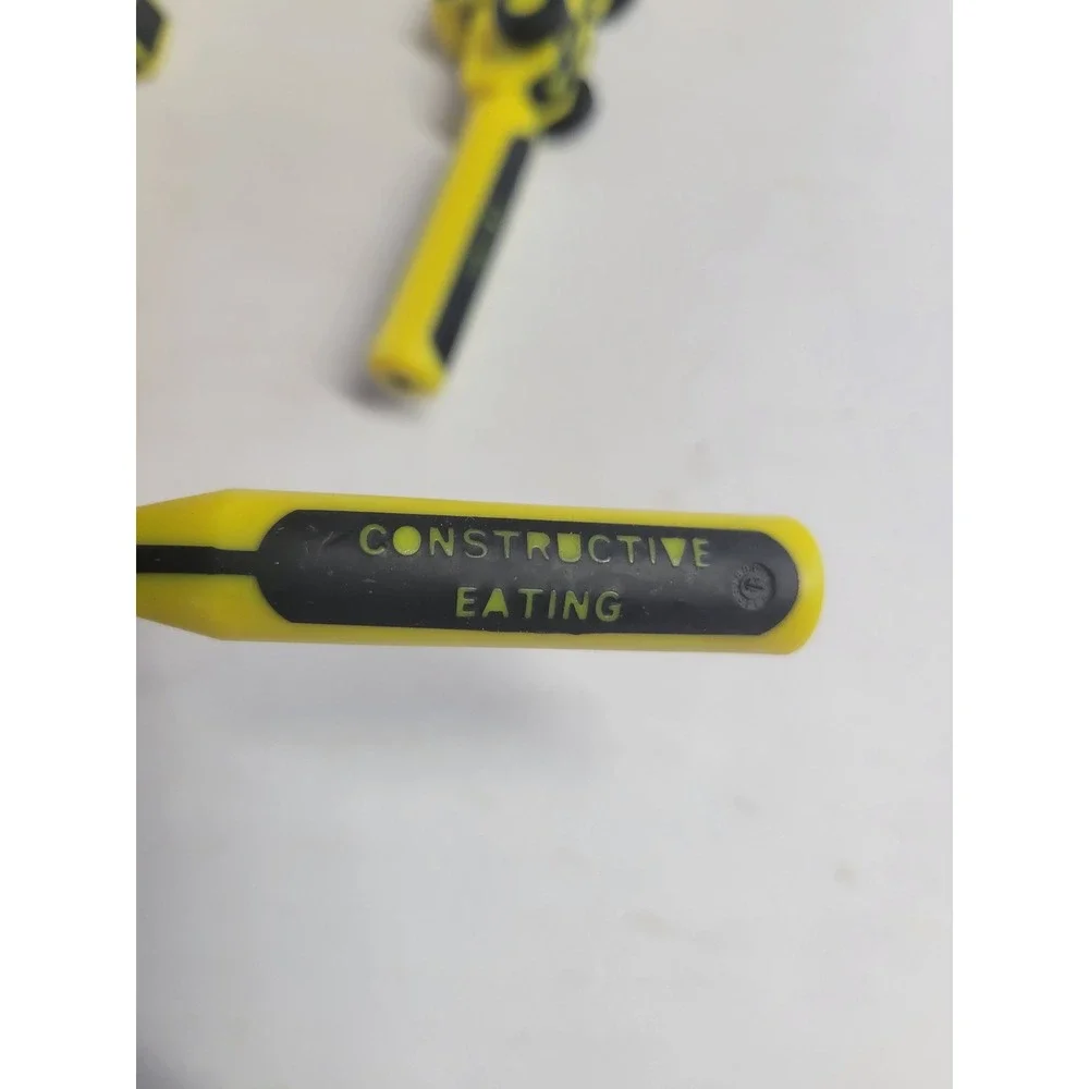 Constructive Eating 3pc Construction Utensil Set‎ Yellow Fork Spoon Pusher USA